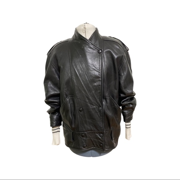 Vintage Slouchy Leather Jacket - Unisex Small Oversized Fit - Picture 3 of 13